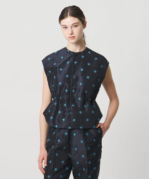 LOEFF（ロエフ）の「＜LOEFF＞ピンポンツリースポンジ ジャガード ベスト（ベスト・レディース・ネイビー・FREE）」の2枚目の写真