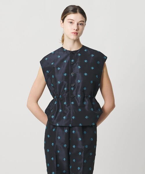 LOEFF（ロエフ）の「＜LOEFF＞ピンポンツリースポンジ ジャガード ベスト（ベスト・レディース・ネイビー・FREE）」の3枚目の写真