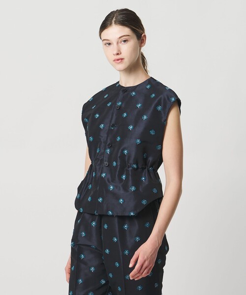 LOEFF（ロエフ）の「＜LOEFF＞ピンポンツリースポンジ ジャガード ベスト（ベスト・レディース・ネイビー・FREE）」の4枚目の写真