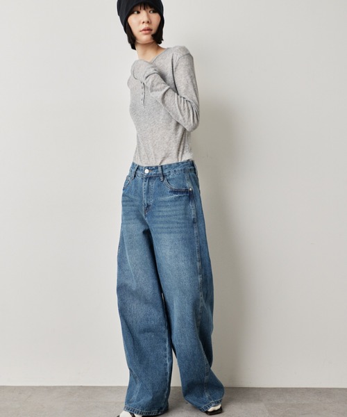 HANNE（アン）の「カーブシルエットデニムパンツ（デニムパンツ・レディース・ブルー・S/M）」の4枚目の写真