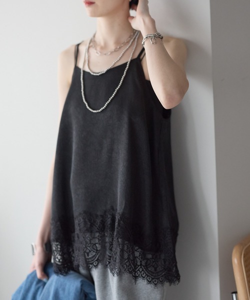 each（イーチ）の「裾レースロングキャミソール（キャミソール・レディース・アイボリー/ブラック・FREE）」の2枚目の写真