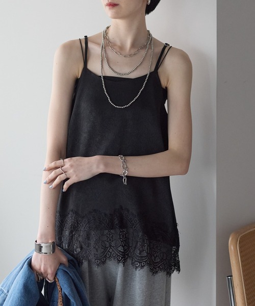 each（イーチ）の「裾レースロングキャミソール（キャミソール・レディース・アイボリー/ブラック・FREE）」の10枚目の写真