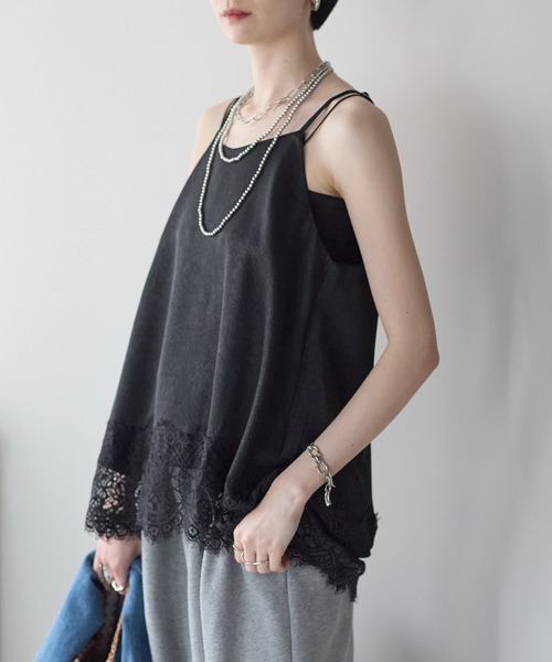 each（イーチ）の「裾レースロングキャミソール（キャミソール・レディース・アイボリー/ブラック・FREE）」の14枚目の写真
