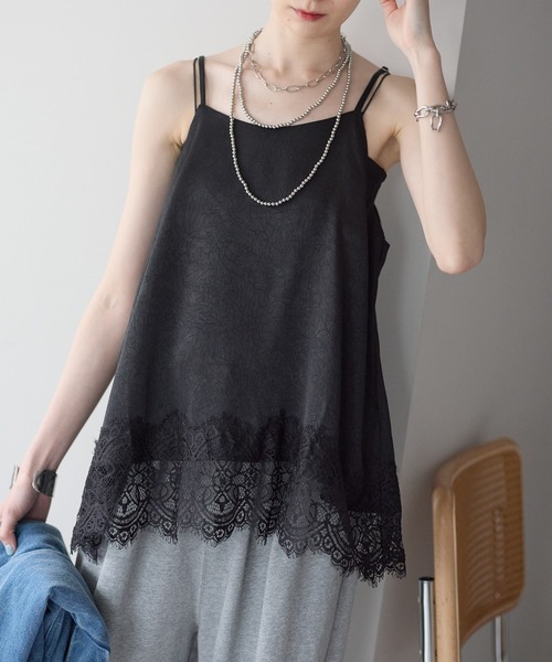 each（イーチ）の「裾レースロングキャミソール（キャミソール・レディース・アイボリー/ブラック・FREE）」の21枚目の写真