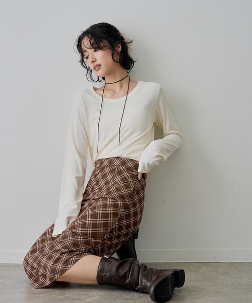 NOGLE（ノグル）の「【NOGLE/ノグル】シアーバイアスチェックスカート（スカート・レディース・ブラック・FREE）」の6枚目の写真