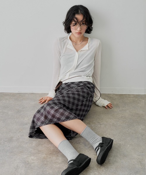 NOGLE（ノグル）の「【NOGLE/ノグル】シアーバイアスチェックスカート（スカート・レディース・ブラック・FREE）」の14枚目の写真