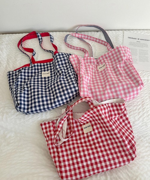 VIBGYOR（ヴィブジョー）の「Mignonjour/ロゴチェック柄リバーシブルトートバッグ M2885（トートバッグ・レディース・レッド/ホワイト/グレー・FREE）」の10枚目の写真