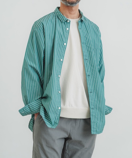 quadro(クオドロ)の「スーピマコットンルーズレギュラーシャツ(シャツ/ブラウス・メンズ・グリーン/グレー・MEDIUM/LARGE)」の2枚目の写真