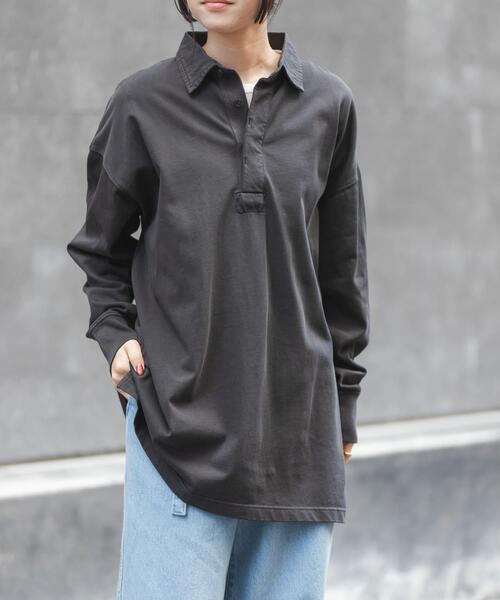 FORK&SPOON(フォークアンドスプーン)の「FORK&SPOON ガーメントダイビッグラガーシャツ(Tシャツ/カットソー・レディース・アイボリー/チャコールグレー・1)」の2枚目の写真