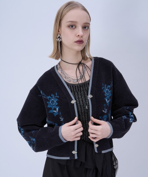 HARE(ハレ)の「チャイナガラVニットカーディガン(HARE)(カーディガン/ボレロ・レディース・グレー/グレー系その他/ブラック・FREE)」の8枚目の写真