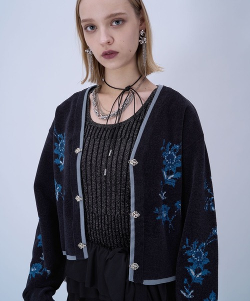 HARE(ハレ)の「チャイナガラVニットカーディガン(HARE)(カーディガン/ボレロ・レディース・グレー/グレー系その他/ブラック・FREE)」の10枚目の写真