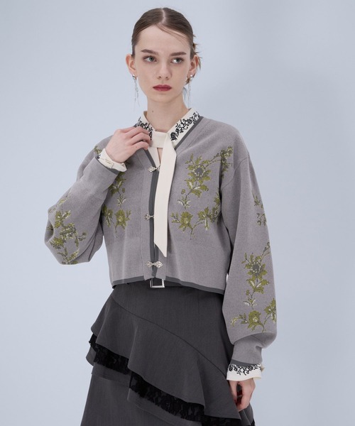 HARE(ハレ)の「チャイナガラVニットカーディガン(HARE)(カーディガン/ボレロ・レディース・グレー/グレー系その他/ブラック・FREE)」の11枚目の写真