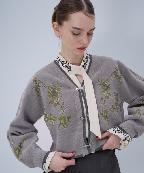 HARE(ハレ)の「チャイナガラVニットカーディガン(HARE)(カーディガン/ボレロ・レディース・グレー/グレー系その他/ブラック・FREE)」の14枚目の写真