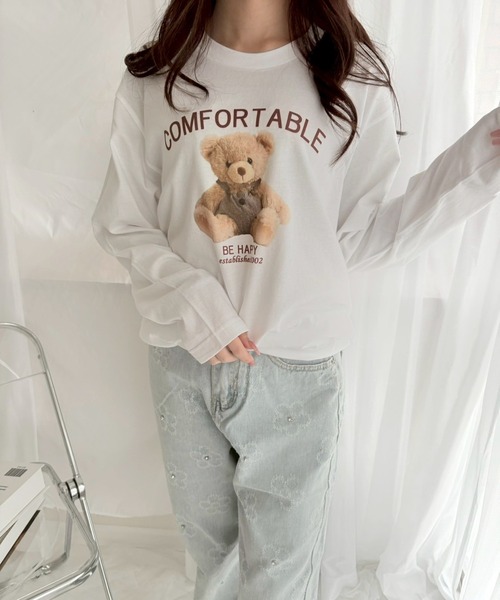 etta(エタ)の「ベアデザインロンT/長袖Tシャツ(Tシャツ/カットソー・レディース・ホワイト・MEDIUM)」の1枚目の写真