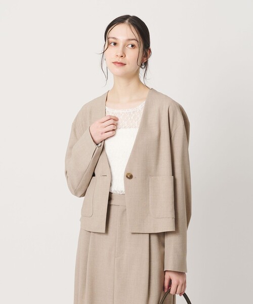 BEAUTY&YOUTH UNITED ARROWS（ビューティーアンドユースユナイテッドアローズ）の「ポリエステルブレンド カラーレス ショートジャケット（ノーカラージャケット・レディース・ベージュ/ブラック・S/M）」の3枚目の写真