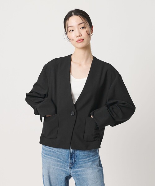 BEAUTY&YOUTH UNITED ARROWS（ビューティーアンドユースユナイテッドアローズ）の「ポリエステルブレンド カラーレス ショートジャケット（ノーカラージャケット・レディース・ベージュ/ブラック・S/M）」の6枚目の写真