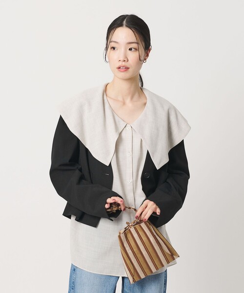 BEAUTY&YOUTH UNITED ARROWS（ビューティーアンドユースユナイテッドアローズ）の「ポリエステルブレンド カラーレス ショートジャケット（ノーカラージャケット・レディース・ベージュ/ブラック・S/M）」の9枚目の写真