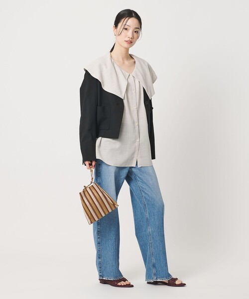 BEAUTY&YOUTH UNITED ARROWS（ビューティーアンドユースユナイテッドアローズ）の「ポリエステルブレンド カラーレス ショートジャケット（ノーカラージャケット・レディース・ベージュ/ブラック・S/M）」の10枚目の写真