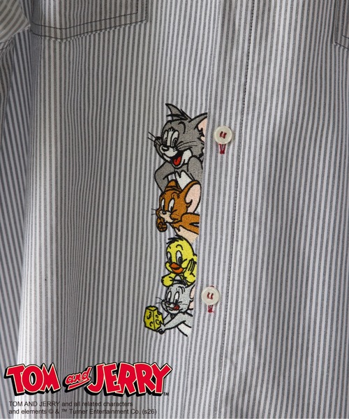 DOUBLE NAME（ダブルネーム）の「【TOM AND JERRY】ひょっこり刺しゅうオーバーサイズオックスシャツ（シャツ/ブラウス・レディース・オフホワイト/ブルー/グレー・FREE）」の9枚目の写真