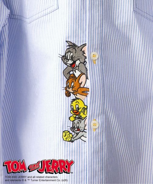 DOUBLE NAME（ダブルネーム）の「【TOM AND JERRY】ひょっこり刺しゅうオーバーサイズオックスシャツ（シャツ/ブラウス・レディース・オフホワイト/ブルー/グレー・FREE）」の12枚目の写真