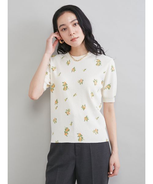 Mila Owen(ミラオーウェン)の「フラワープリントアンサンブルプルオーバー(Tシャツ/カットソー・レディース・ブルー/オレンジ・1/0)」の1枚目の写真