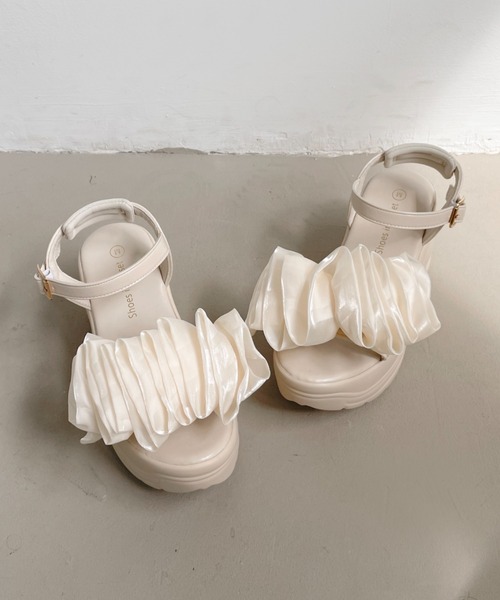 Shoes in Closet(シューズインクローゼット)の「超軽量 厚底 スタイルアップソール ギャザー サンダル 5667(サンダル・レディース・ベージュ/ブラック×ブラック/ベージュ系3/ブラック系3・LL/S/L/M)」の22枚目の写真