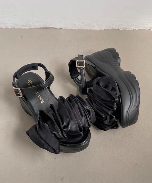 Shoes in Closet(シューズインクローゼット)の「超軽量 厚底 スタイルアップソール ギャザー サンダル 5667(サンダル・レディース・ベージュ/ブラック×ブラック/ベージュ系3/ブラック系3・LL/S/L/M)」の12枚目の写真