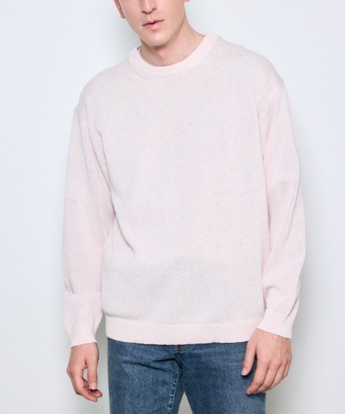 AZUL by moussy(アズールバイマウジー)の「リネンミックスニットトップス(ニット/セーター・メンズ・ブラック/ライトピンク/ベージュ・MEDIUM/LARGE)」の3枚目の写真