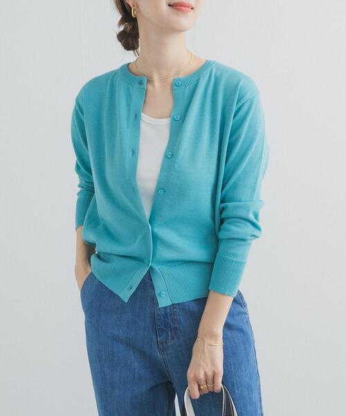 URBAN RESEARCH DOORS（アーバンリサーチドアーズ）の「オーガニックコットンクルーネックカーディガン（カーディガン/ボレロ・レディース・イエロー/オフホワイト/ブルー・FREE）」の3枚目の写真