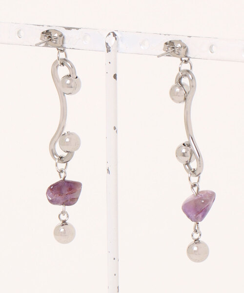 tone(トーン)の「【mamo】シルバーチェーン&アメジストのピアス(MA)(ピアス(両耳用)・レディース・パープル・FREE)」の2枚目の写真