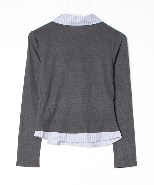 leune(ルネ)の「ストライプシャツドッキングドレープトップス(Tシャツ/カットソー・レディース・チャコールグレー/グレー・FREE)」の5枚目の写真