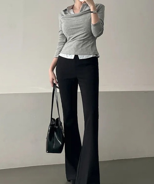 leune(ルネ)の「ストライプシャツドッキングドレープトップス(Tシャツ/カットソー・レディース・チャコールグレー/グレー・FREE)」の10枚目の写真