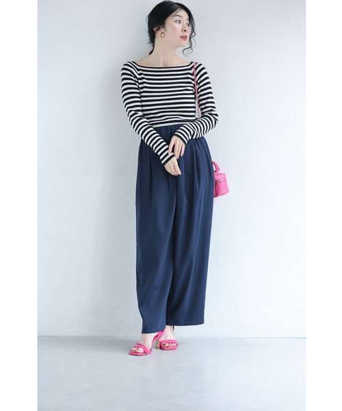 cawaii(カワイイ)の「ウエストから流れるタックのさらり軽やかなワイドパンツ(その他パンツ・レディース・ネイビー/グレイッシュベージュ・FREE)」の20枚目の写真