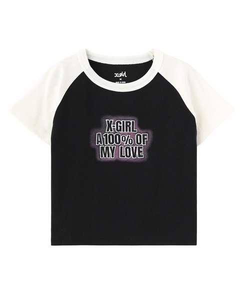 X-girl（エックスガール）の「SPRAY AND EMBROIDERY LOGO RAGLAN S/S BABY TEE（Tシャツ/カットソー・レディース・ブラック/ホワイト/ベージュ・S/M）」の3枚目の写真