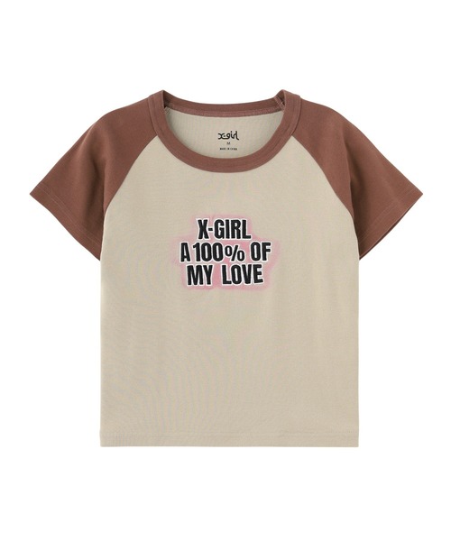 X-girl（エックスガール）の「SPRAY AND EMBROIDERY LOGO RAGLAN S/S BABY TEE（Tシャツ/カットソー・レディース・ブラック/ホワイト/ベージュ・S/M）」の7枚目の写真