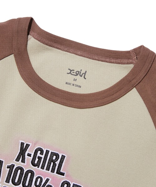 X-girl（エックスガール）の「SPRAY AND EMBROIDERY LOGO RAGLAN S/S BABY TEE（Tシャツ/カットソー・レディース・ブラック/ホワイト/ベージュ・S/M）」の9枚目の写真