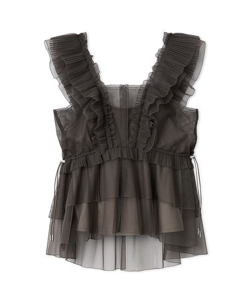 SNIDEL（スナイデル）の「Sustainableチュールペプラムブラウス（シャツ/ブラウス・レディース・ライム/アイボリー/チャコールグレー・F）」の3枚目の写真