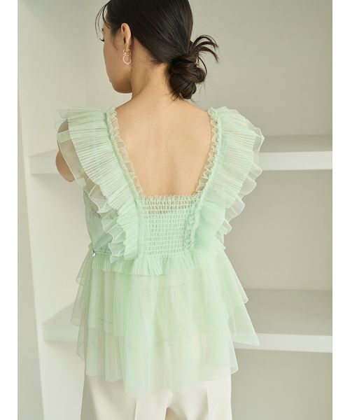 SNIDEL（スナイデル）の「Sustainableチュールペプラムブラウス（シャツ/ブラウス・レディース・ライム/アイボリー/チャコールグレー・F）」の9枚目の写真