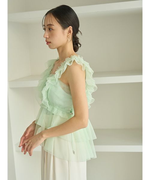 SNIDEL（スナイデル）の「Sustainableチュールペプラムブラウス（シャツ/ブラウス・レディース・ライム/アイボリー/チャコールグレー・F）」の10枚目の写真