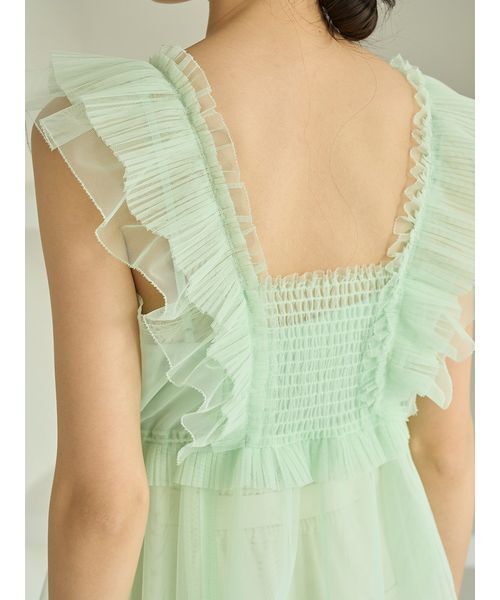 SNIDEL（スナイデル）の「Sustainableチュールペプラムブラウス（シャツ/ブラウス・レディース・ライム/アイボリー/チャコールグレー・F）」の12枚目の写真