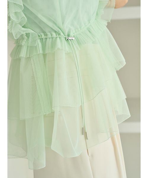 SNIDEL（スナイデル）の「Sustainableチュールペプラムブラウス（シャツ/ブラウス・レディース・ライム/アイボリー/チャコールグレー・F）」の13枚目の写真