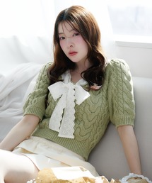 fupel（フぺル）の「cotton lace cable knit tops / コットンレースケーブルニットトップス（ニット/セーター）」