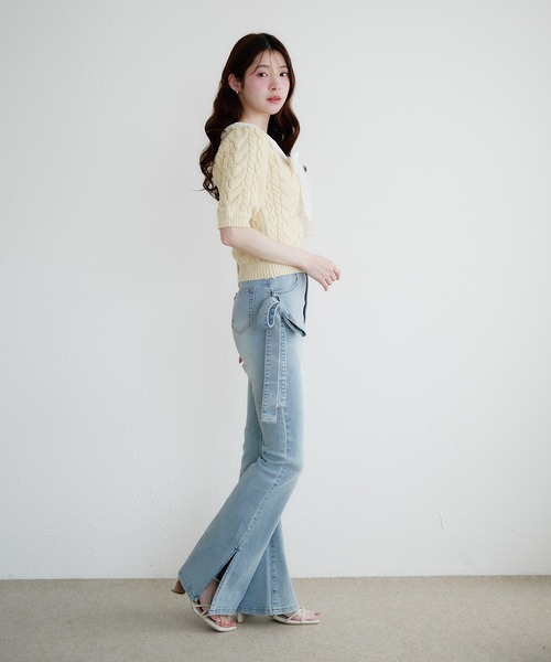 fupel（フぺル）の「cotton lace cable knit tops / コットンレースケーブルニットトップス（ニット/セーター・レディース・アイボリー/ライトグリーン・FREE）」の7枚目の写真