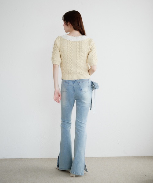 fupel（フぺル）の「cotton lace cable knit tops / コットンレースケーブルニットトップス（ニット/セーター・レディース・アイボリー/ライトグリーン・FREE）」の8枚目の写真