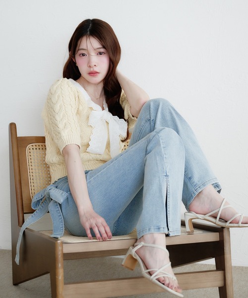 fupel（フぺル）の「cotton lace cable knit tops / コットンレースケーブルニットトップス（ニット/セーター・レディース・アイボリー/ライトグリーン・FREE）」の12枚目の写真