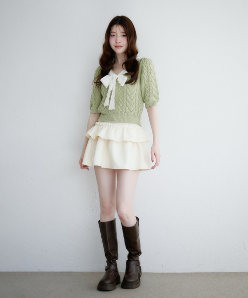 fupel（フぺル）の「cotton lace cable knit tops / コットンレースケーブルニットトップス（ニット/セーター・レディース・アイボリー/ライトグリーン・FREE）」の18枚目の写真