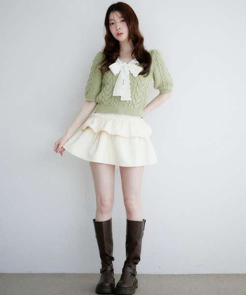 fupel（フぺル）の「cotton lace cable knit tops / コットンレースケーブルニットトップス（ニット/セーター・レディース・アイボリー/ライトグリーン・FREE）」の17枚目の写真