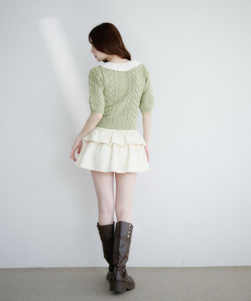 fupel（フぺル）の「cotton lace cable knit tops / コットンレースケーブルニットトップス（ニット/セーター・レディース・アイボリー/ライトグリーン・FREE）」の22枚目の写真