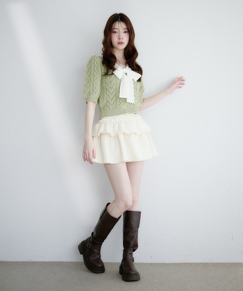 fupel（フぺル）の「cotton lace cable knit tops / コットンレースケーブルニットトップス（ニット/セーター・レディース・アイボリー/ライトグリーン・FREE）」の21枚目の写真