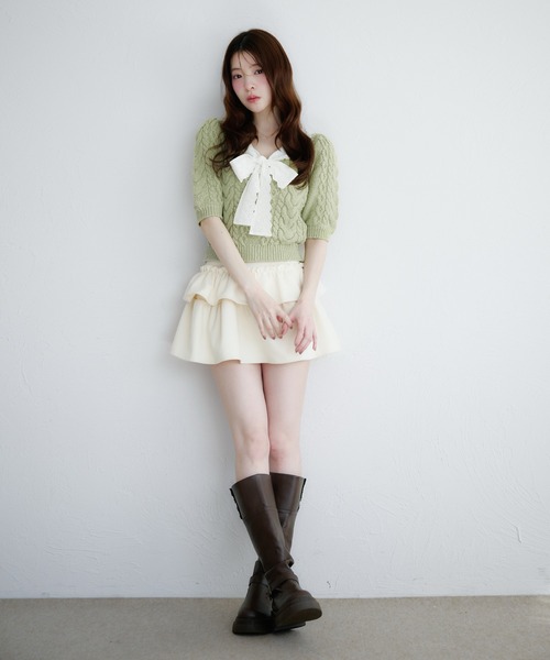 fupel（フぺル）の「cotton lace cable knit tops / コットンレースケーブルニットトップス（ニット/セーター・レディース・アイボリー/ライトグリーン・FREE）」の19枚目の写真